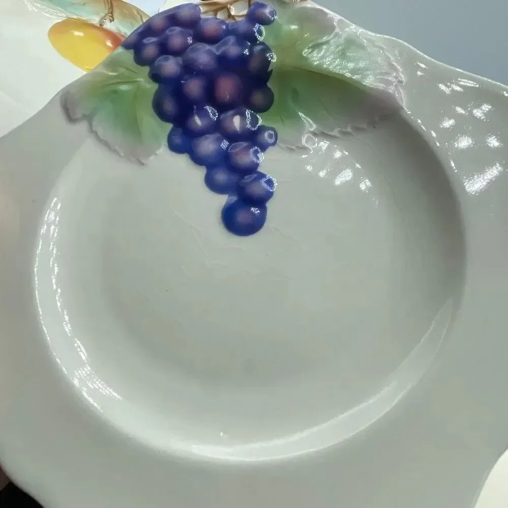 Vintage Czechoslovakia hand painted fruit decor square salad plates dinner plate